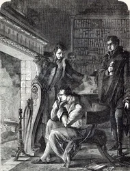 1814年4月20日に彼の退位とフォンテーヌブローからの出発の前夜に火事で陰気なナポレオン